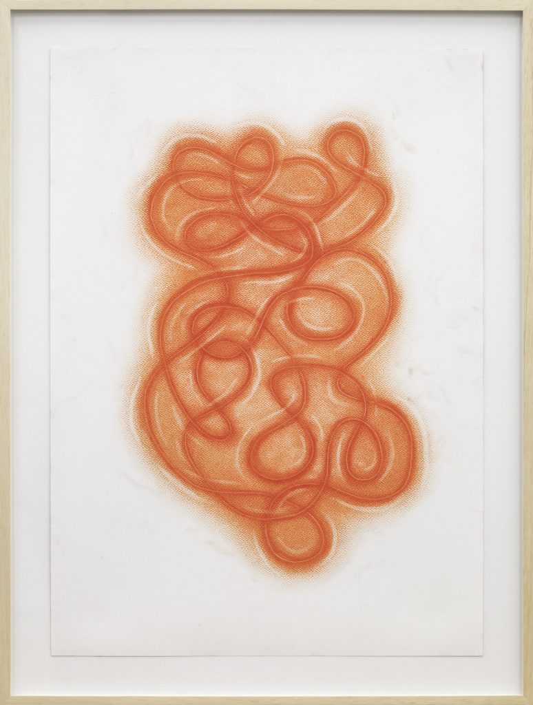 Su pasión por los textos de divulgación científica lleva a Ballesteros a concebir su oficio como una experimentación constante que, a menudo, roza el horizonte de lo imposible e inconmensurable y lo vuelve tema de la obra. De esas lecturas, Ballesteros extrae pautas que organizan su proceso de producción, sin determinar resultados necesariamente visuales. La obra es un registro frágil del paso del cuerpo del artista en acción. Algunas de estas pautas parecen deconstruir la actividad gráfica al convocar, por ejemplo, a pintar un rectángulo repitiendo el gesto de dibujar una línea. En otras ocasiones, es la curiosidad física del artista la que promueve un movimiento (por caso, dejar caer el puño sobre el lienzo) y consolida una pauta “coreográfica” que se expresa de manera visual. Unas y otras consignas generan un ritmo regular que las acerca al ejercicio espiritual. En algunas de sus series, Ballesteros superpone procedimientos analíticos a los resultados obtenidos en estas acciones, como contar la cantidad de líneas dibujadas o las intersecciones entre ellas, en un intento, a sabiendas fallido, de mensurar las posibilidades del Universo. Las cifras se filtran en los títulos, como en Línea trazada con ojos cerrados caminando alrededor de una tela durante 30 minutos, 1749 intersecciones (2001) o en la serie de fotografías nocturnas urbanas y astronómicas, en la que cuenta y pinta con fibra negra las fuentes de luz para obtener una “imagen imposible” en la cual la luz solo está presente como reflejo. Como metáfora del trabajo colectivo, de la tribu de artistas que conforman la cultura de una época, según sus propias palabras, Ballesteros realiza dibujos, murales o acciones con otrxs, alrededor de elementos simples, a lo largo de días o meses de producción. Las propuestas son diversas: carreras de lápices, prácticas de aeromodelismo o la confección de una madeja de la extensión de la circunferencia terrestre, entre otras.